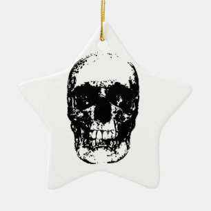 Black & White Pop Art Skull Ceramic Ornament