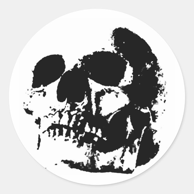 Black & White Pop Art Skull Classic Round Sticker (Front)