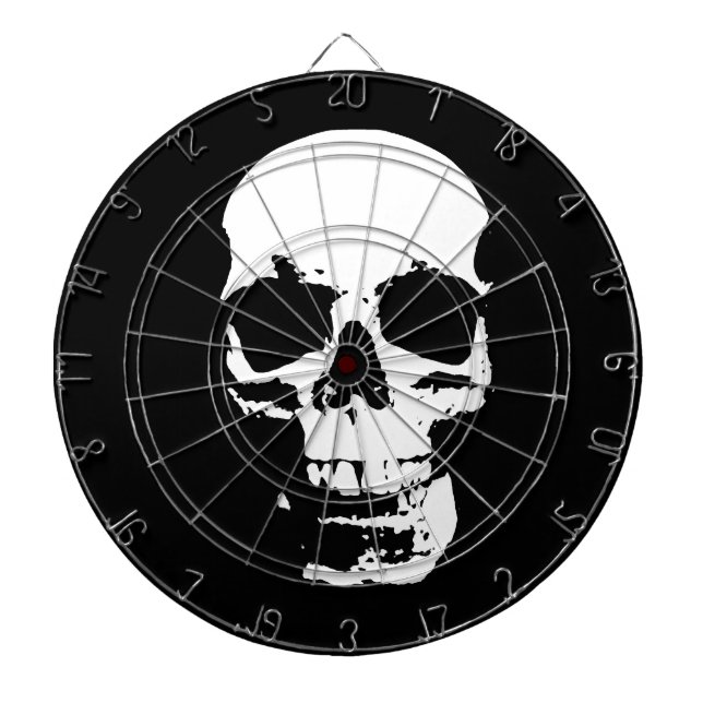 Black & White Pop Art Skull Dartboard (Front)