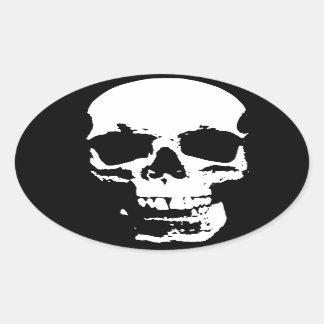 Black & White Pop Art Skull Oval Sticker