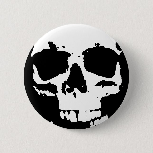 Black & White Pop Art Skull Stylish Cool 2 Inch Round Button (Front)