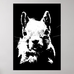 Black White Pop Art Squirrel Poster