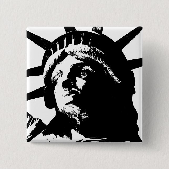 Black & White Pop Art Statue of Liberty 2 Inch Square Button (Front)