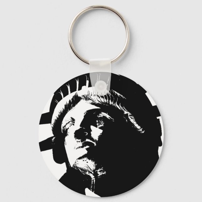 Black & White Pop Art Statue of Liberty Keychain (Front)