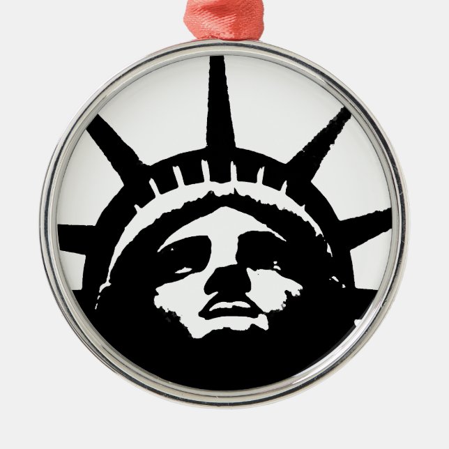 Black & White Pop Art Statue of Liberty Metal Ornament (Front)