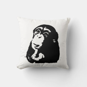 Black White Pop Art Thinking Chimpanzee Throw Pillow