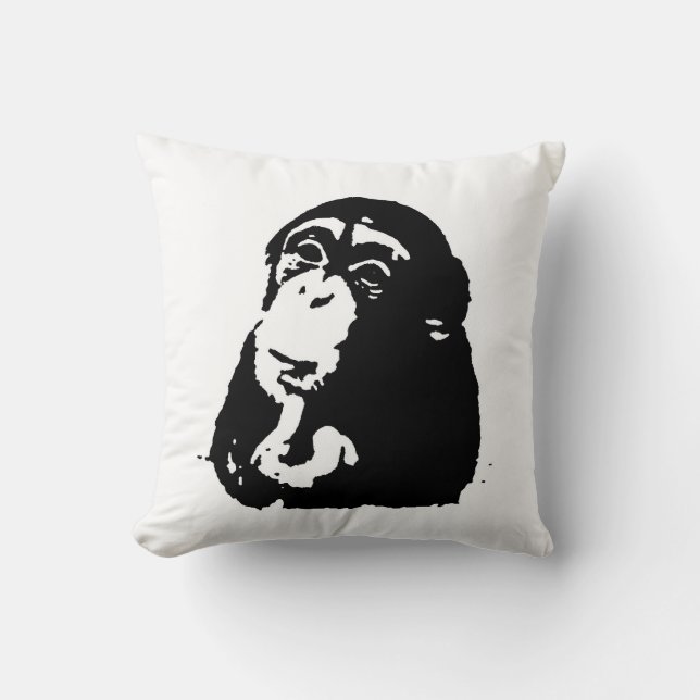 Black White Pop Art Thinking Chimpanzee Throw Pillow (Front)