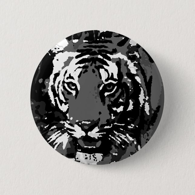 Black White Pop Art Tiger 2 Inch Round Button (Front)