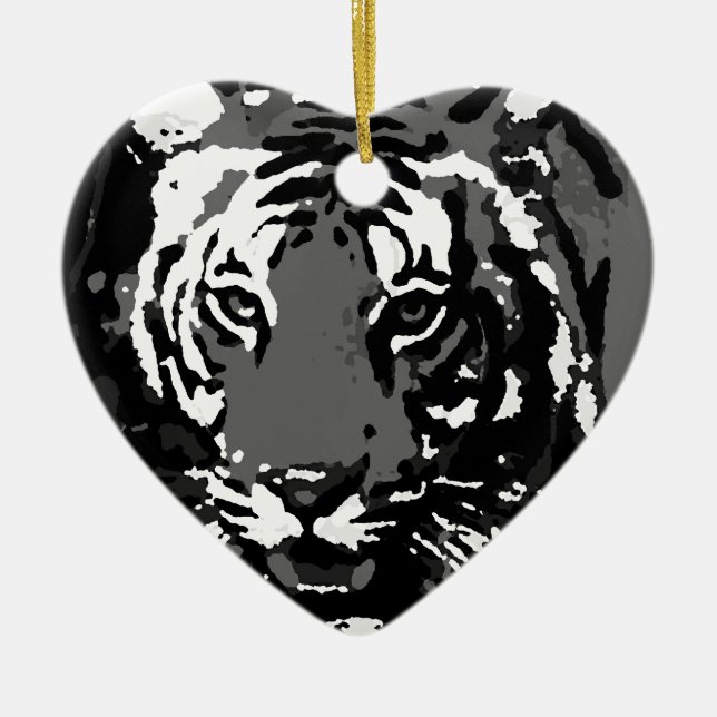 Black White Pop Art Tiger Ceramic Ornament (Front)