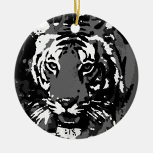 Black White Pop Art Tiger Ceramic Ornament