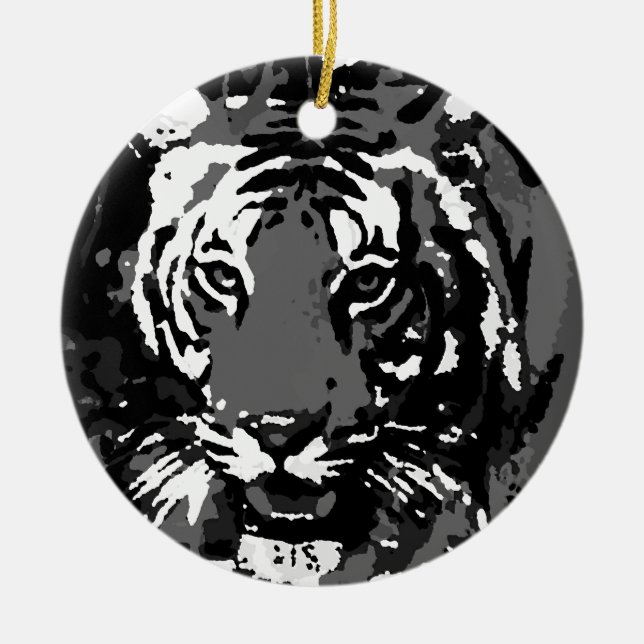 Black White Pop Art Tiger Ceramic Ornament (Front)