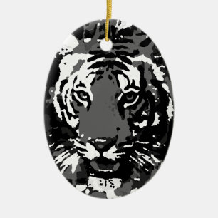 Black White Pop Art Tiger Ceramic Ornament
