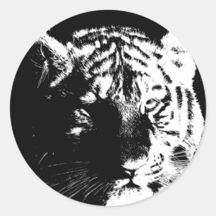 Black & White Pop Art Tiger Classic Round Sticker