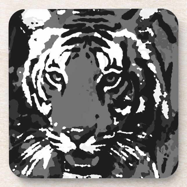 Black White Pop Art Tiger Coaster (Front)