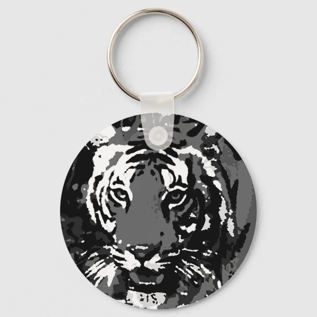 Black White Pop Art Tiger Keychain (Front)