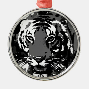 Black White Pop Art Tiger Metal Ornament