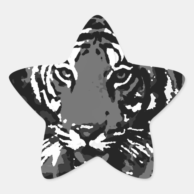 Black White Pop Art Tiger Star Sticker (Front)