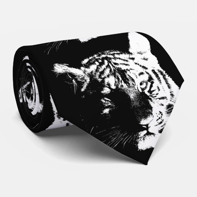 Black & White Pop Art Tiger Tie (Rolled)