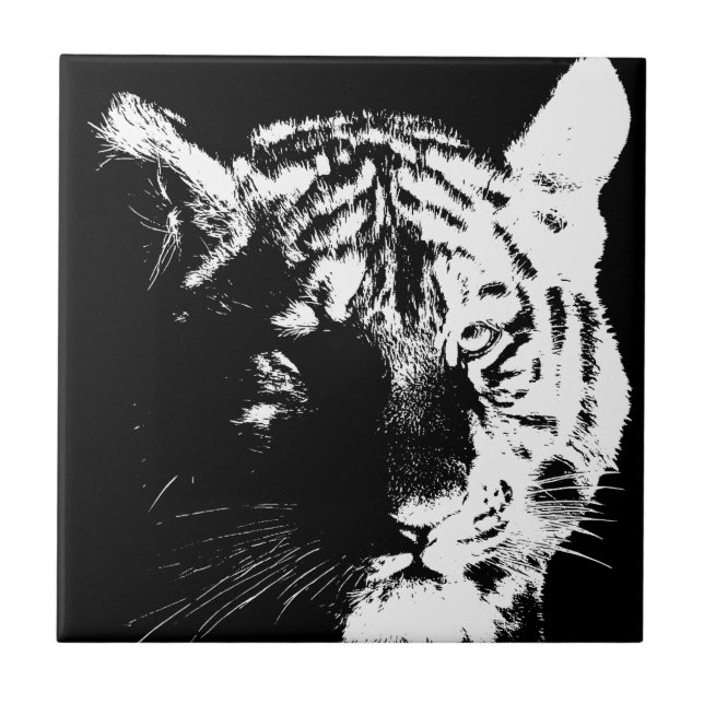 Black & White Pop Art Tiger Tile (Front)