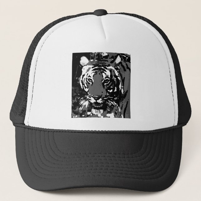 Black White Pop Art Tiger Trucker Hat (Front)