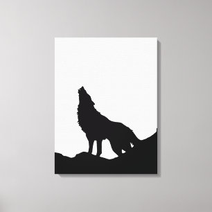 Black & White Pop Art Wolf Howling at Moon Canvas Print