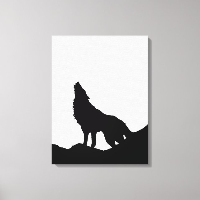 Black & White Pop Art Wolf Howling at Moon Canvas Print (Front)