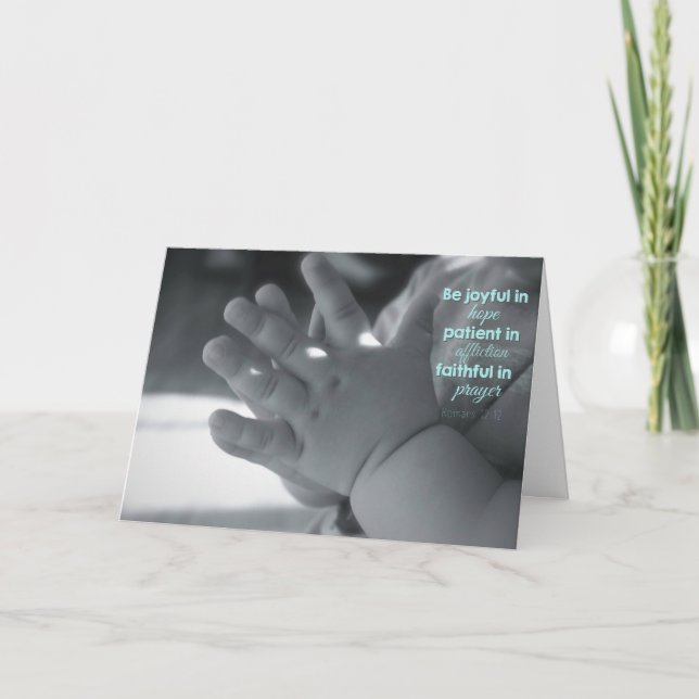 Black & White Praying Baby Hands Card (Front)