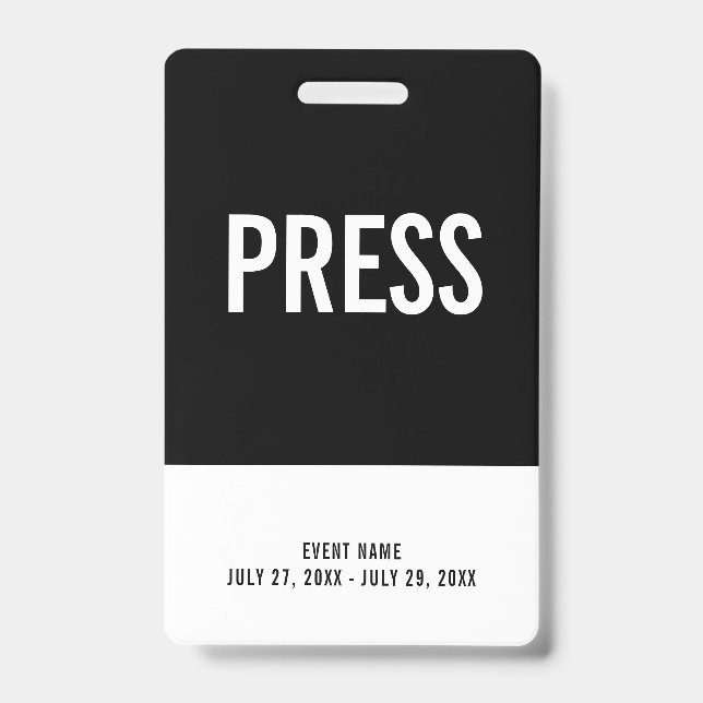 Black & White Press All Access Pass Event ID Badge (Front)