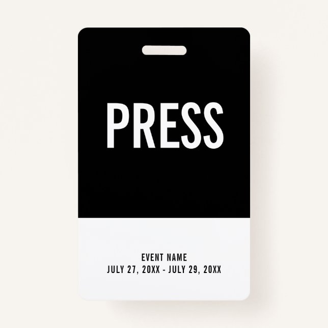 Black & White Press All Access Pass Event ID Badge (Front)