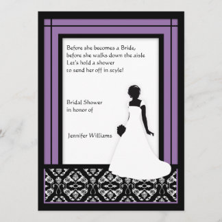 Black, White & Pretty Purple Damask Bridal Shower Invitation