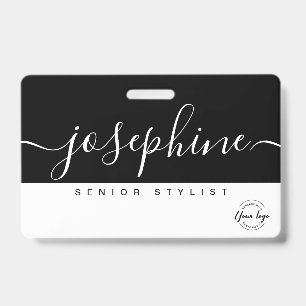 Black White Pretty Script Name Personalized  Badge