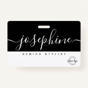 Black White Pretty Script Name Personalized  Badge