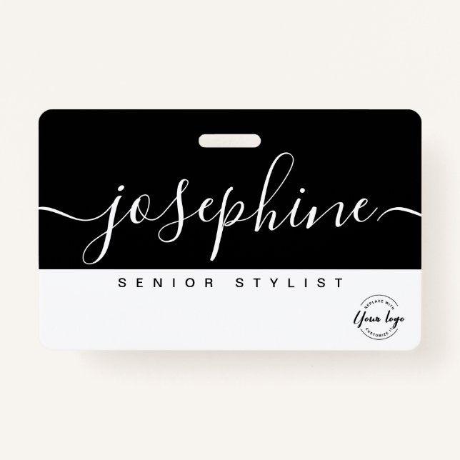 Black White Pretty Script Name Personalized  Badge (Front)