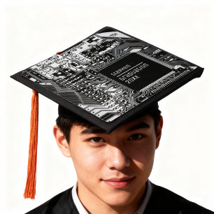 Black White Printed Circuit Board Geek Electronic  Graduation Cap Topper
