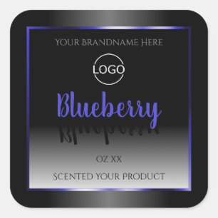 Black White Product Label Shimmery Blue Frame Logo