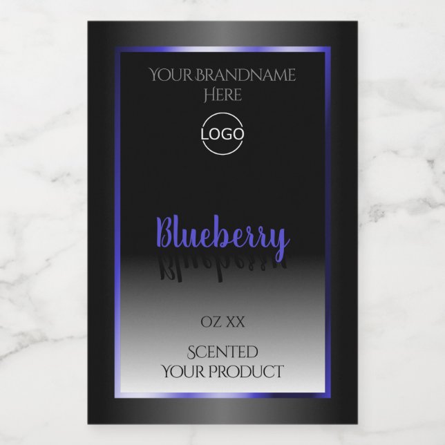Black White Product Label Shimmery Blue Frame Logo (Single Label)
