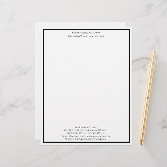 Black White Professional Business Personalized Letterhead (Front/Back In Situ)