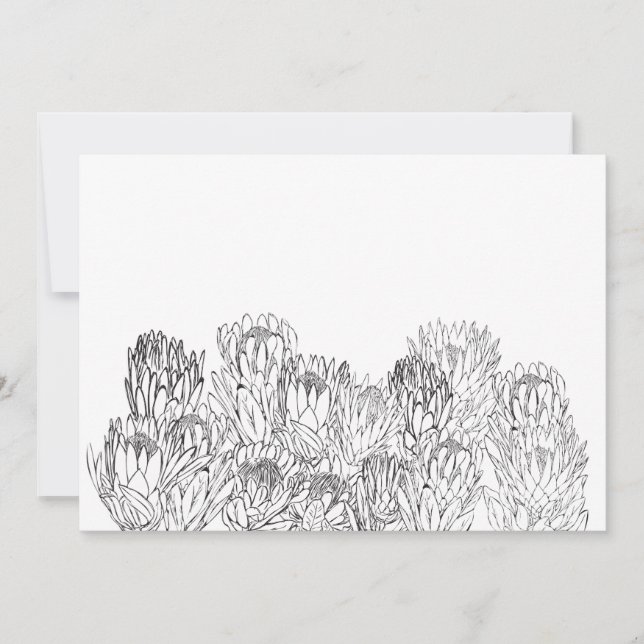 Black & White Protea Sketch Bouquet  Invitation (Front)