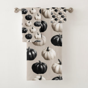 Black & White Pumpkin Fall Design Bath Towel Set