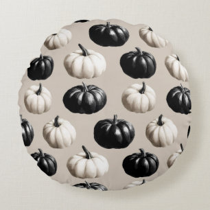 Black & White Pumpkin Fall Design Round Pillow