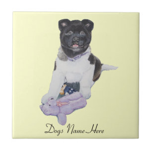 black white puppy akita lilac teddy picture art tile