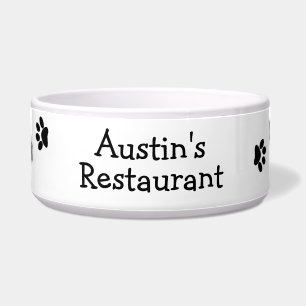 Black & White Puppy Paws Personalized Dog Bowl