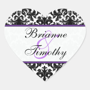 Black White Purple Damask 1.5" Wedding Sticker