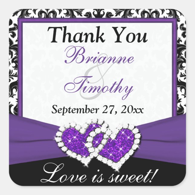Black White Purple Damask 1.5" Wedding Sticker 3 (Front)