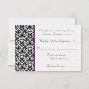 Black, White, Purple Damask RSVP Card