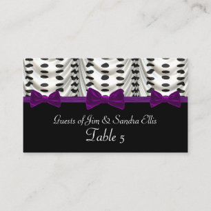 Black White Purple Draped Polka Dots Table Place Card