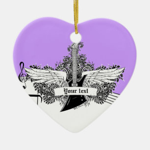 Black white purple electric guitar with wings ceramic ornament
