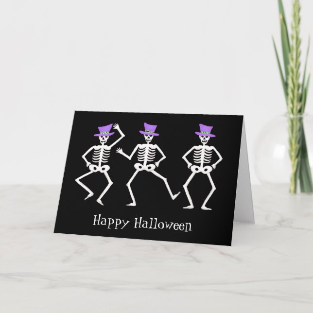 Black White Purple Halloween Skeleton Bones Dance Card (Front)