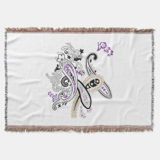 Black White Purple Orange Ornate Paisley Throw Blanket