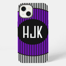 BLACK & WHITE PURPLE STRIP  & monogram phone case